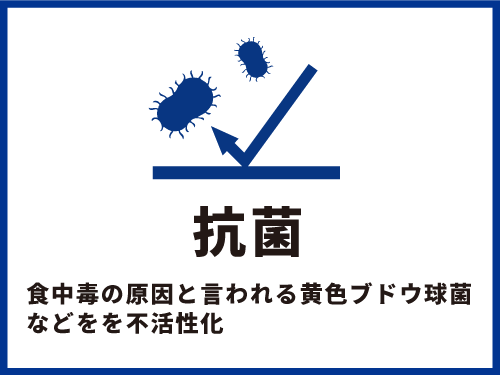 抗菌　食中毒の原因と言われる黄色ブドウ球菌などをを不活性